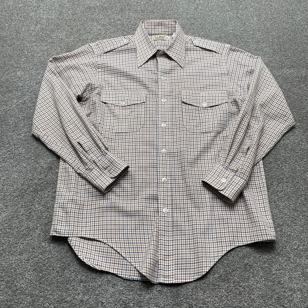 LL Bean Shirt Adult 16 Multicolor Plaid Combed Cotton Blend‎ Long Sleeve Mens